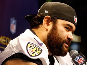 Haloti Ngata #92 of the Baltimore Ravens answers questions from the media during Super Bowl XLVII Media Day ahead of Super Bowl XLVII at the Mercedes-Benz Superdome on January 29, 2013 in New Orleans, Louisiana. (Scott Halleran/Getty Images/AFP)