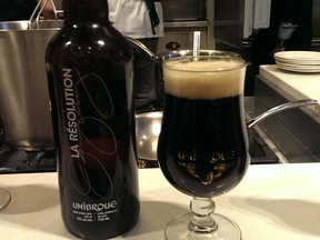 Unibroue’s La Resolution beer is 10% alcohol and pours a rich chestnut brown.