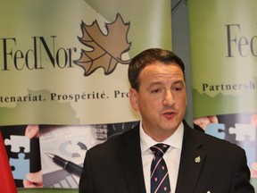 JOHN LAPPA/THE SUDBURY STAR/QMI AGENCYGreg Rickford, federal Minister of Natural Resources and Minister of Federal Economic Development Initiative for Northern Ontario (FedNor), announced funding for Northern Ontario communities in Sudbury, ON. on Thursday, Dec. 4, 2014.
