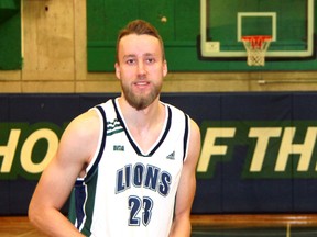 Mike Lucier, 22, from Forest eclipsed the 1,000 career points threshold in an OCAA game against the Sault Cougars on Nov. 29. He is on pace to break Sarnia native Chad Pereira's all-time Lambton Lions scoring record in January. (TERRY BRIDGE/THE OBSERVER)