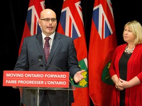 London North Centre MPP Deb Matthews listens to Minister of Transportation Steven Del Duca as he announces the province is moving forward in the construction of a high-speed rail line, beginning with an environment assessment in early 2015, at a press conference at London City Centre in London on Friday December 5, 2014.
CRAIG GLOVER The London Free Press / QMI AGENCY