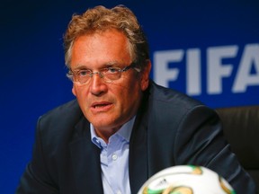 FIFA secretary general Jerome Valcke addresses a news conference after a meeting of the FIFA executive committee in Zurich September 26, 2014. Reuters/Arnd Wiegmann  (SWITZERLAND)