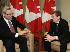 Finance Minister Joe Oliver (left) met with Mayor John Tory on Friday. (CRAIG ROBERTSON, Toronto Sun)