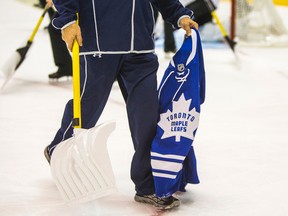 A Leafs jersey was thrown onto the ice towards the end of Thursday's game between Toronto and the New Jersey Devils at the Air Canada Centre. (ERNEST DOROSZUK, Toronto Sun)