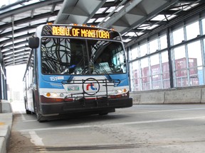 A southbound bus exits the Osborne St. bus rapid transit station in Winnipeg earlier this year (Kevin King/ QMI Agency files)