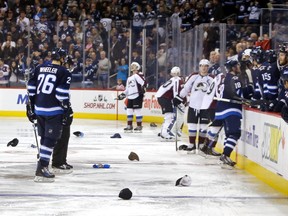 Jets fans celebrate Bryan Little's hat trick -- the first in New Jets history -- Dec. 5.