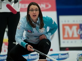Val Sweeting calls out instructions Saturday during the Canada Cup women's semifinal in Camrose. (Michael Burns, CCA)