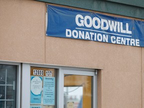 The Goodwill Donation Centre is seen at 127 Street and 137 Avenue in Edmonton, Alta., on Saturday, Dec. 6, 2014.  Police say a live grenade was found on the premises earlier. Ian Kucerak/Edmonton Sun/ QMI Agency