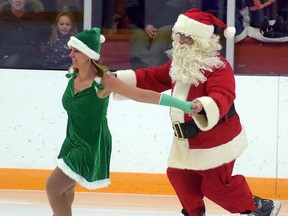 Santa and his wife skate a duet Friday night at the 5th annual Langton Skating Club Gala. (CHRIS ABBOTT/TILLSONBURG NEWS)