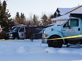 Police are at the scene of a suspicious death that occurred Saturday night at 188 Street and 122 Avenue in Edmonton, Alta., on Sunday, Dec. 7, 2014. Codie McLachlan/Edmonton Sun