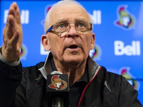 Ottawa Senators general manager Bryan Murray announces that the club has fired head coach Paul MacLean, during a news conference Monday, Dec. 8, at Canadian Tire Centre. (Errol McGihon/Ottawa Sun/QMI Agency)