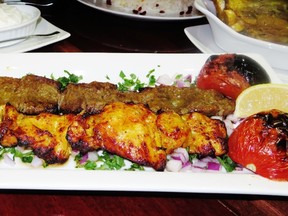 Beef tenderloin and chicken kabobs