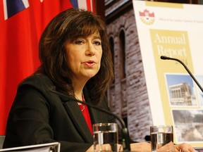 Ontario auditor general Bonnie Lysyk speaks to media at Queen's Park about her annual audit of Ontario government business on Tuesday, December 9, 2014. (Michael Peake/Toronto Sun)