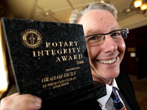 The Rotary Club honoured Graham Hicks, in part, for his work with Adopt-A-Teen.