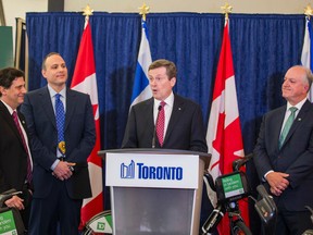 Toronto Mayor John Tory makes an announcement as Bike Share Toronto and TD enter into a sponsorship agreement at City Hall in Toronto on Tuesday December 9, 2014. (Ernest Doroszuk/Toronto Sun)