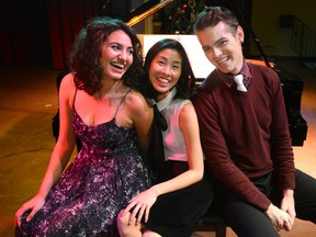 From left, Amanda Perera, Denise Jung and Ross Mortimer combine their talents Dec. 18 at Aeolian Hall for Carols by Candlelight. (MORRIS LAMONT/THE LONDON FREE PRESS)