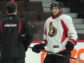 Ottawa Senator's coach Dave Cameron and Bobby Ryan during practice at Canadian Tire Centre in Ottawa Wednesday Dec 10  2014.  Tony Caldwell/Ottawa Sun/QMI Agency