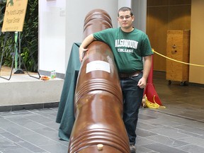 Spencer Olivastri of Chatham was among a group of cabinetmaking students from Algonquin College in Ottawa who teamed up to make the world's largest pepper grinder. Completed in August, the pepper grinder was recently confirmed as the world's largest by the Guinness Book of World Records.