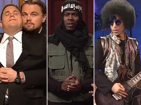 Jonah Hill with Leonardo DiCaprio; Chris Rock as an ISIS fighter and Prince.