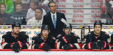 Ottawa Senators' new head coach Dave Cameron in his first game against the Los Angeles Kings during NHL hockey action at the Canadian Tire Centre in Ottawa, Ontario on Thursday December 11, 2014. Errol McGihon/Ottawa Sun/QMI Agency