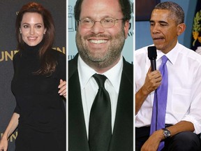 (L-R) Angelina Jolie, Scott Rudin and Barack Obama. (WENN/Reuters)