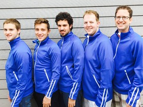 Sarnia Golf & Curling Club member Jeff Lutz is second and vice skip on the newly-formed Israel national men's team. From left are skip Adam Freilich, third Yuval Grinspun, Lutz, lead Gabriel Kempenich, alternate Gilad Kempenich and coach Calvin Edie. (SUBMITTED PHOTO)
