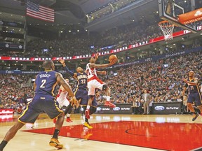 Raptors guard Lou Williams goes to the hoop against the Indiana Pacers on Friday night at the ACC. Williams had a game-high 26 points. (MICHAEL PEAKE/Toronto Sun)