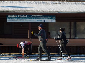 Cross Country skiers make their way past  the winter chalet on the Victoria Park Golf course on Sunday. The winter chalet, which will offer rest stop amenities during the winter months, officially opened Sunday. David Bloom/Edmonton Sun/QMI Agency