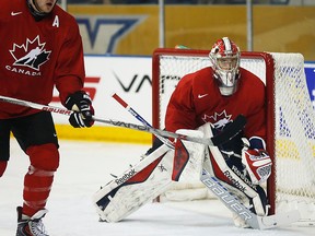 Goaltender Erik Comrie of Team Canada plays against the CIS all-stars in Toronto on Sunday December 14, 2014. (Michael Peake/Toronto Sun/QMI Agency)