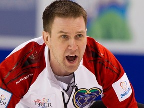 Brad Gushue came from behind to be Steve Laycock in the Canadian Open final in Yorkton, Sask., on Sunday. (REUTERS)