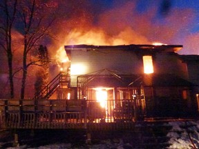 Quinte West fire crews responded to a fully involved house fire on Johnstown Road in Sidney Ward Friday afternoon, Dec. 12, 2014. Quinte West Fire Chief John Whelan said dispatchers received over thirty  911 calls from motorists on Highway 401. The century old farm house was destroyed in the fire. — SUBMITTED PHOTO