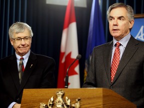 Alberta Premier Jim Prentice and Alberta Minister of Finance Robin Campbell, announce the implementation of a new seven-member budgetary committee to oversee the 2015 provincial budget at the Alberta Legislature building in downtown Edmonton, AB on Monday, December15, 2014. TREVOR ROBB/EDMONTON SUN