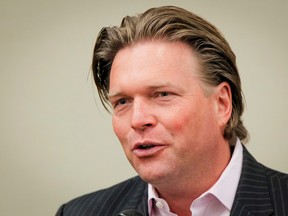 Candidate Thomas Lukaszuk speaks during a provincial Tory leadership debate in Calgary, Alta., on Friday, Aug. 22, 2014. File Photo