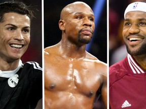Cristiano Ronaldo (2), Floyd Mayweather (1) and LeBron James (3) are the highest-paid athletes of 2014. (AFP)