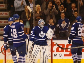 The Maple Leafs and their fans celebrate a win over the Anaheim Ducks on Dec. 16. (Jack Boland, Toronto Sun)