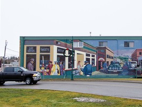 The mural “Downtown in the 40’s & 50’s” on the corner of Main St. and Hewetson Ave. After receiving correspondence from the Chamber of Commerce, the town is now taking responsibility for the maintenance of this and the three other murals. John Stoesser photo/QMI Agency