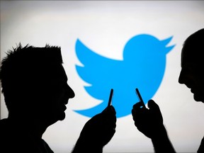 A portrait of the Twitter logo in Ventura, California in this file photo from December 21, 2013. Twitter Inc's quarterly revenue surpassed expectations but it forecast fourth-quarter sales that may miss targets, sending its shares more than 8 percent lower, October 27, 2014. REUTERS/Eric Thayer/Files