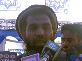 Zaki-ur-Rehman Lakhvi speaks during a rally in this April 21, 2008 file photo. A Pakistani court granted bail on December 18, 2014 to Lakhvi, accused of masterminding a deadly 2008 rampage through the Indian city of Mumbai, lawyers said. Lakhvi was arrested in Pakistan in 2009 in connection with the attack on Mumbai by Pakistani militants in which 166 people were killed. The sole surviving gunman had identified Lakhvi as the mastermind. REUTERS/Abu Arqam Naqash/Files