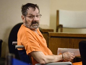 Frazier Glenn Cross Jr, also known as Glenn Miller, sits in a Johnson County courtroom for a scheduling session in Olathe, Kansas, in this file photo taken April 24, 2014.  REUTERS/John Sleezer/The Kansas City Star/Files
