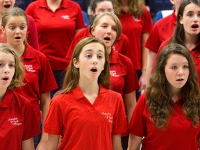 The Amabile Youth Singers practice at Matthews Hall for an upcoming concert in London on Tuesday December 16, 2014.  The Youth Singers will be joining the Amabile Women's Choir for a concert this Saturday at First St.Andrew's United Church.
CRAIG GLOVER The London Free Press / QMI AGENCY