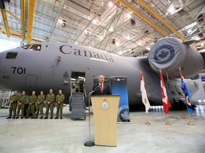 Minister of National Defence Rob Nicholson announces Canada is adding a fifth C-17 Globemaster to the Royal Canadian Air Force's fleet during a press conference at 8 Wing/CFB Trenton, Ont. Friday, Dec. 19, 2014. - JEROME LESSARD/THE INTELLIGENCER/QMI AGENCY