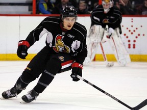 Ottawa Sanators' Cody Ceci skates during the first day of official team practice at Scotiabank Place Sunday, Jan. 13, 2013. Nearly 1000 people watched the practice which was open to the public. Darren Brown/Ottawa Sun/QMI Agency)
