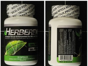 Health Canada has issued a nationwide recall of Herberex, after testing revealed it contains a drug that is used to treat erectile dysfunction. (Handout)