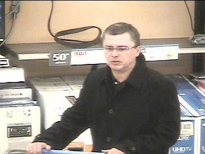 Quinte West OPP say this man is being sought in relation to thefts that occurred last month in Walmart stores in Napanee, Belleville and Trenton. 
Photo courtesy of Quinte West OPP.