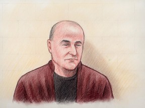 Ian Bush, 59, shown in court after his arrest in December, 2014.
Sketch by Laurie Foster-MacLeod
Ottawa Sun/QMI AGENCY
