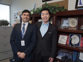 Dr. Mandar Jog and Jack Lee of Movement Disorders Diagnostics Technologies have invented a device to help people with Parkinson’s Disease. (DEREK RUTTAN, The London Free Press)