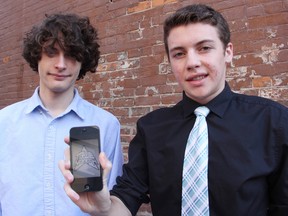 Northern high school students Liam Ewasko and Jason McArthur are developing a game app for the iPhone. The 17-year-olds have also partnered together to create a company, True North Technologies, for the project. (TYLER KULA, The Observer)