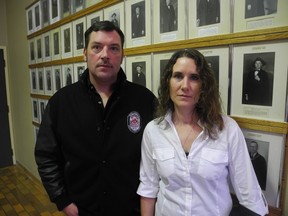 Richard and Kimberley Bryce of Aberarder are shown in this file photo standing in the lobby of the Lambon County buildings in Wyoming, in November during a day of hearings into their appeal of the provincial environmental approval Suncor received to build its 46-turbine Cedar Point wind project. This week the tribunal dismissed a motion by lawyers for the Bryces seeking a six-month adjournment of the hearings. FILE PHOTO/ THE OBSERVER/ QMI AGENCY