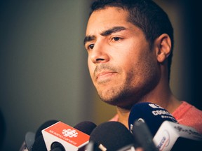 Defenseman Francis Bouillon during his press conference following his release from the Montreal Canadiens at the Bell Sports Complex in Brossard Monday, October 6, 2014 (Johany Jutras/QMI AGENCY)