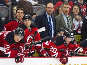 Former New Jersey Devils head coach Peter DeBoer (C). (REUTERS/Ray Stubblebine)